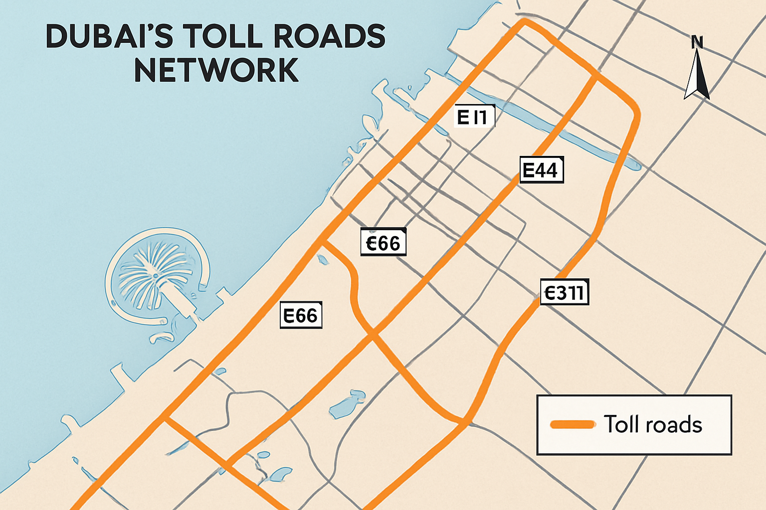 Overview of Dubai’s toll roads network map
